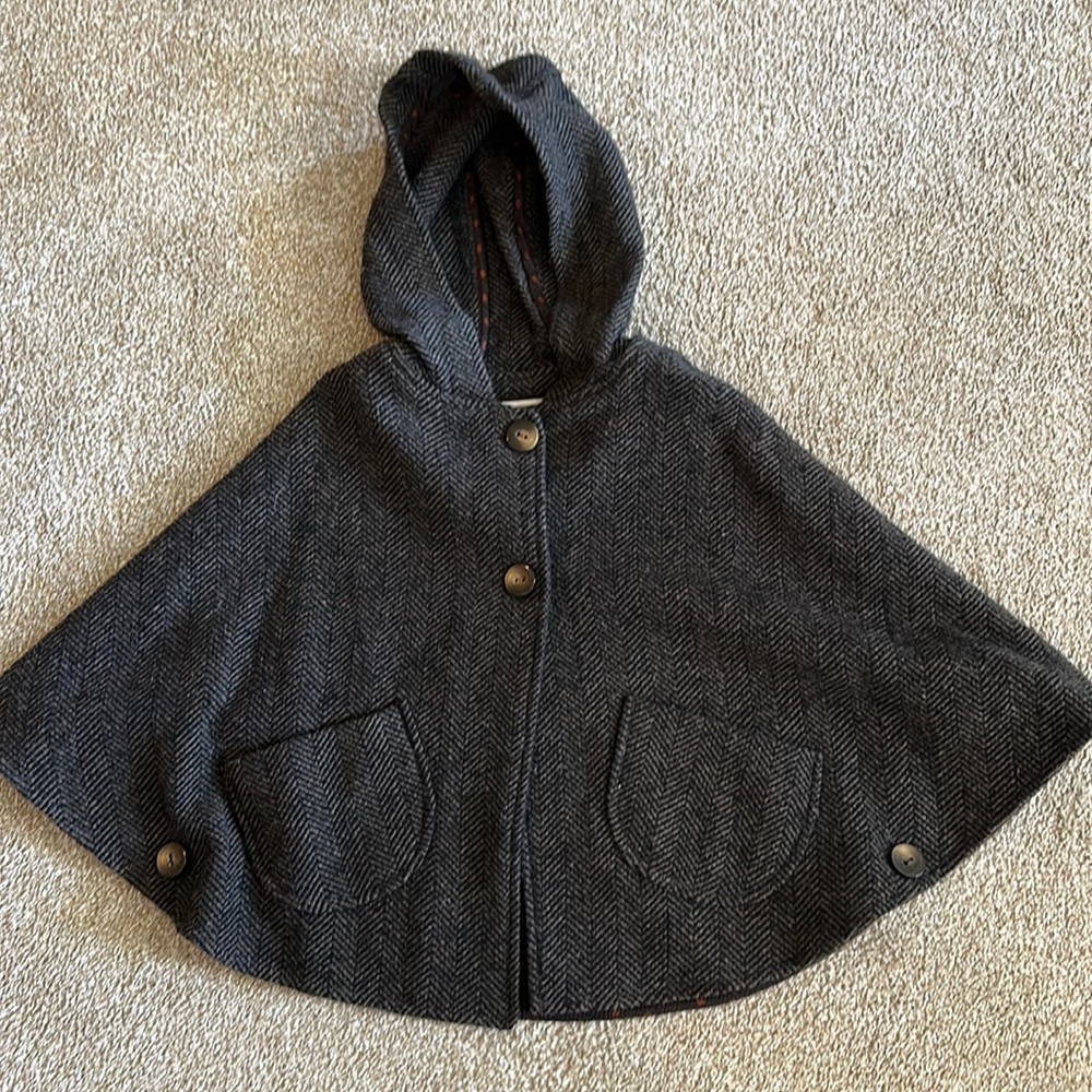Zara Girls Brown Tweed Wool Blend Hooded Cape Size 5/6